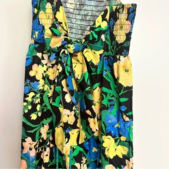 Top Shop Womens Tropical Floral Midi Dress Smocked Spaghetti Strap Multicolor S - Picture 6 of 6